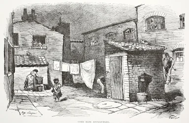Corte em Spitalfields, ilustração "da rua em Londres", bar. por G. Charpentier et Cie, 1884